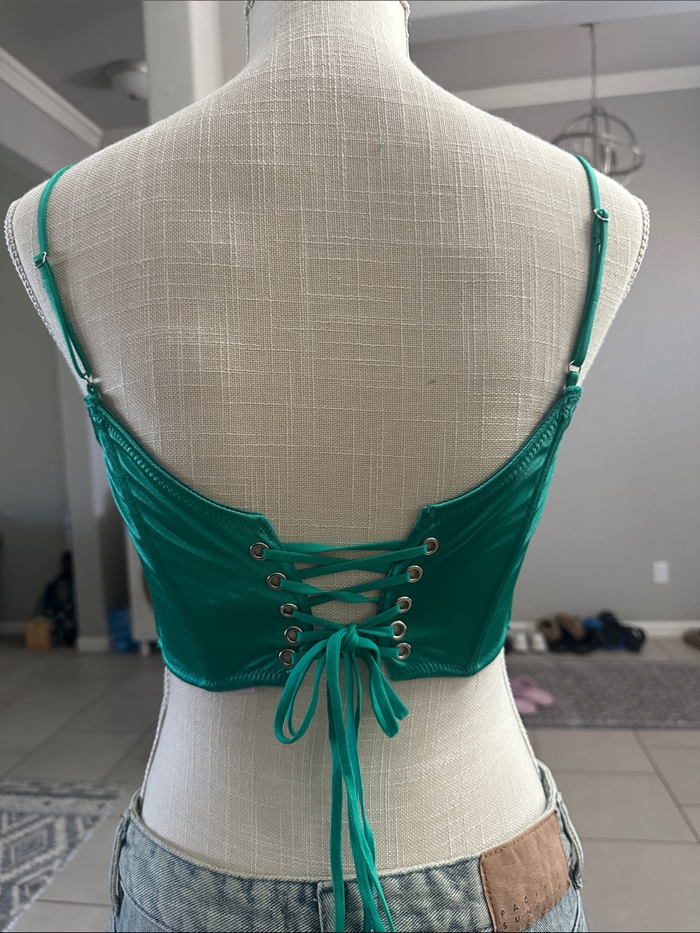 NWT Urban Outfitters Emerald Satin Cutout Corset Top